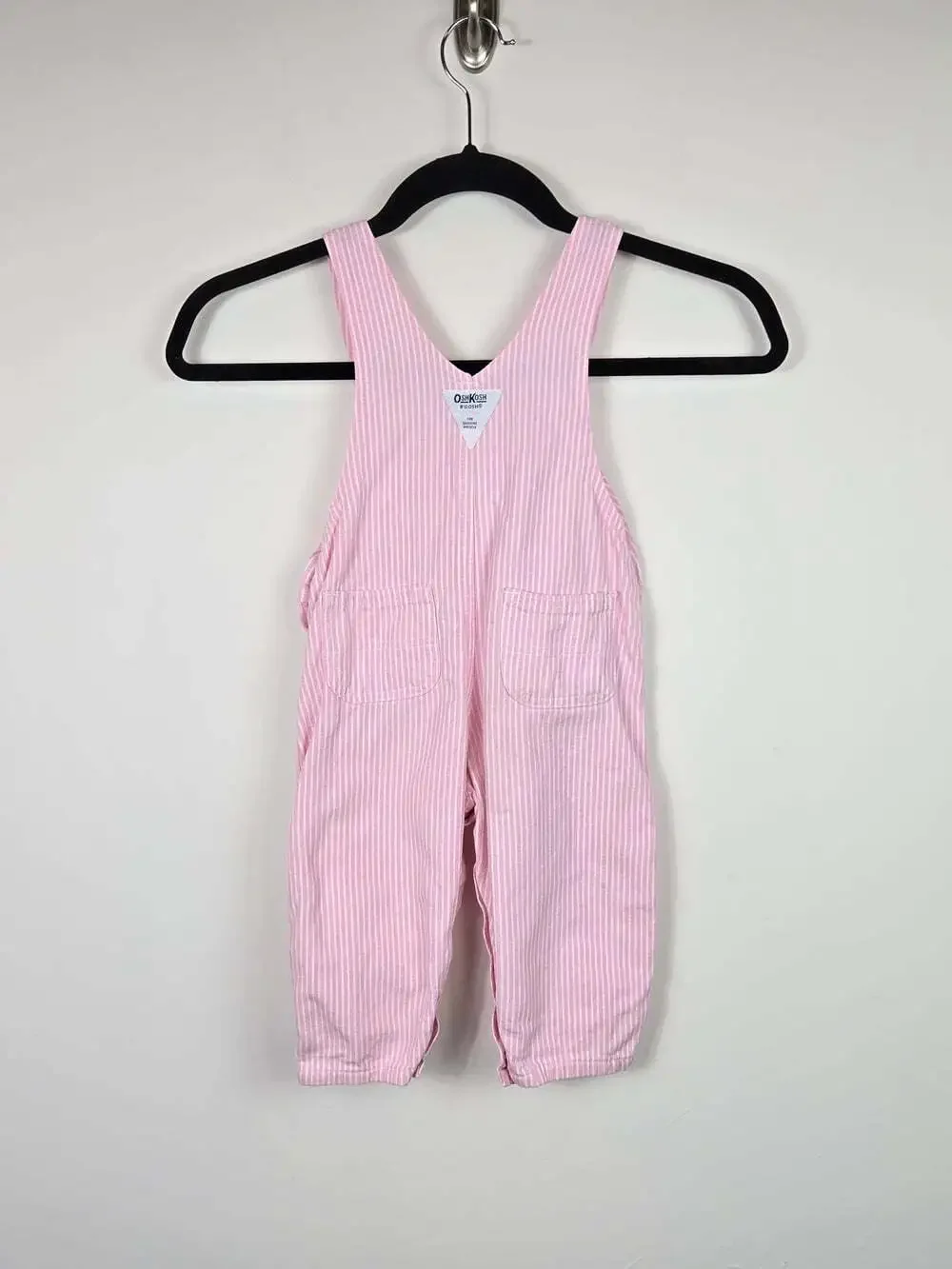 Vintage OshKosh B’Gosh Pink Stripe Overalls 18M Girls Cotton Railroad